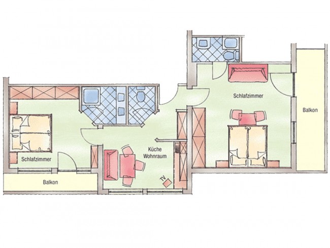 Skizze Appartement Großberg für 2 bis 5 Personen